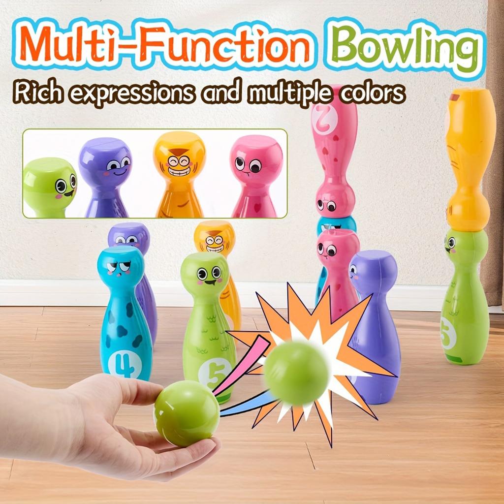 Toy Set Features Cartoon Funny Expressions And Comes In A Gift Box With 10 Pins And 2 Balls. It Can Be Used As A Halloween Or Christmas Gift.