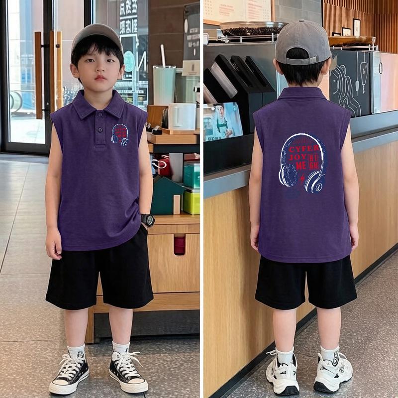 Korean Boys' Cool Cotton Polo Vest Set - Summer Casual Lapel Sleeveless Tee