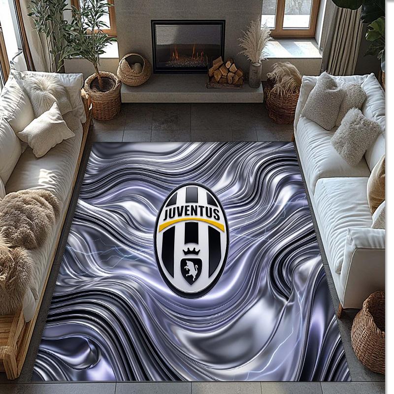 Juventus FC Printed Flannel Area Rug Non Slip Soft Polyester Floor Carpet Indoor Decor Mat for Bedroom Living Room Sofa