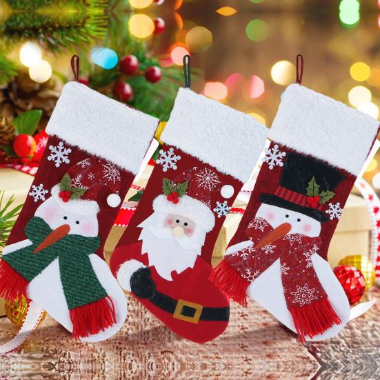 Christmas Stocking Snowman Santa Design Soft Xmas Stockings with Plush Cuff Fireplace Hanging Socks Candy Bag for Tree Fireplace Window Staircase