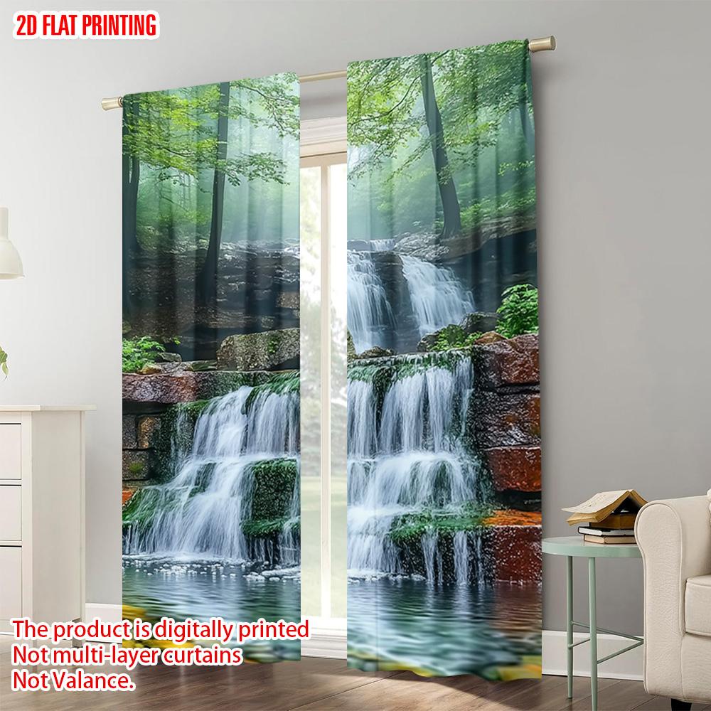 Set Of 2 Plane Printing Creative Curtains Waterfall Landscape Versatile Polyester Without Rod Holiday Bedroom Curtain For Master Made
