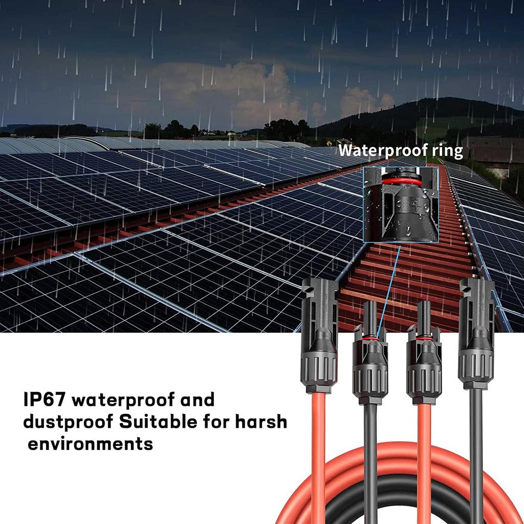 12 AWG-4mm2 Solar Panel Extension Cable Copper Wire Black and Red with Solar Connector Solar PV Cable