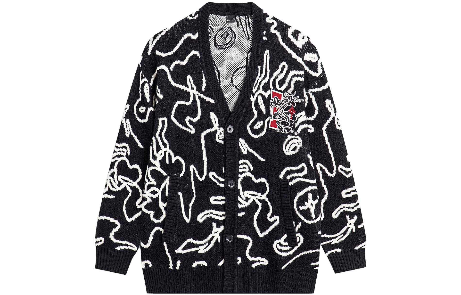 Li Ning CNY Knitwear Unisex Black All Over Print AMBU245-2 M