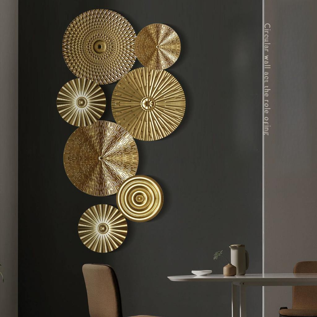 Set Decorazione da Parete Disco Dorato Minimalista Moderno Arte da Parete in Metallo Testurizzato Decorazione Pendente da Parete Boho per SoggiornoCamera da Letto Regalo