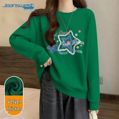 JEANSWEST Damen Fleecegefütterter Lockerer Pullover Sweatshirt