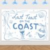 Last Toast On The Coast Backdrop Blue Bow Shell Champagne Photography Background Cloth Coastal Bachelorette Party Decorations