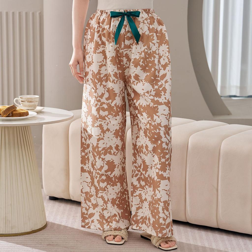Cotton Silk Family Spring and Autumn Women's Cotton Silk Pajama Pants Wide-leg Pants Thin Artificial Cotton Can Be Worn Outside Casual Home Pants