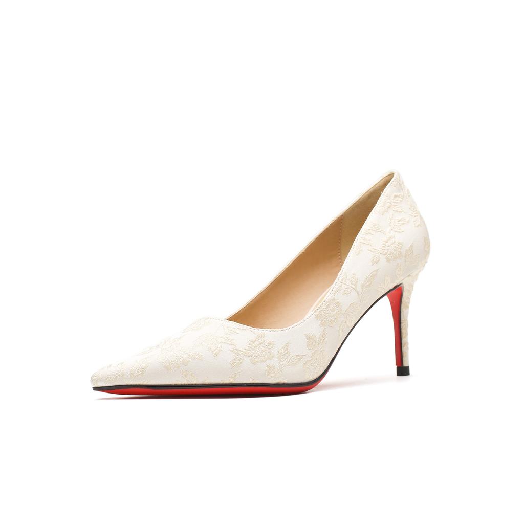 1002 [sheepskin] high heels women's thin heels summer 2025 new pointed head national style embroidery shallow mouth temperament single shoes