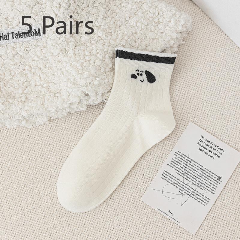 5 Pairs of Female Summer Polka Dot Lovely Cartoon Non Slip Breathable Tube Socks