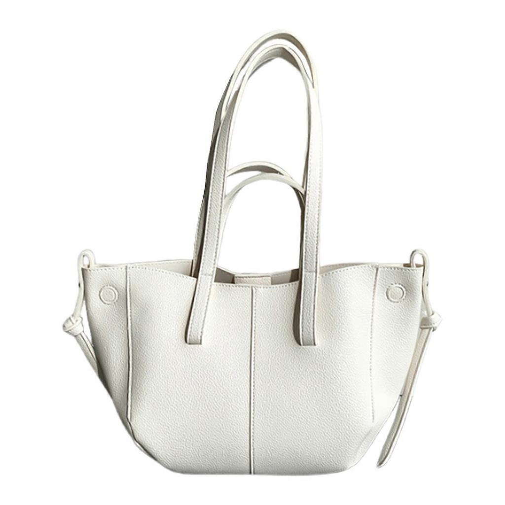 Women Fashionable Commuters High Capacity Shoulder Bag PU Leather Handbag Underarm Casual Shopper Bag for Everyday Use White