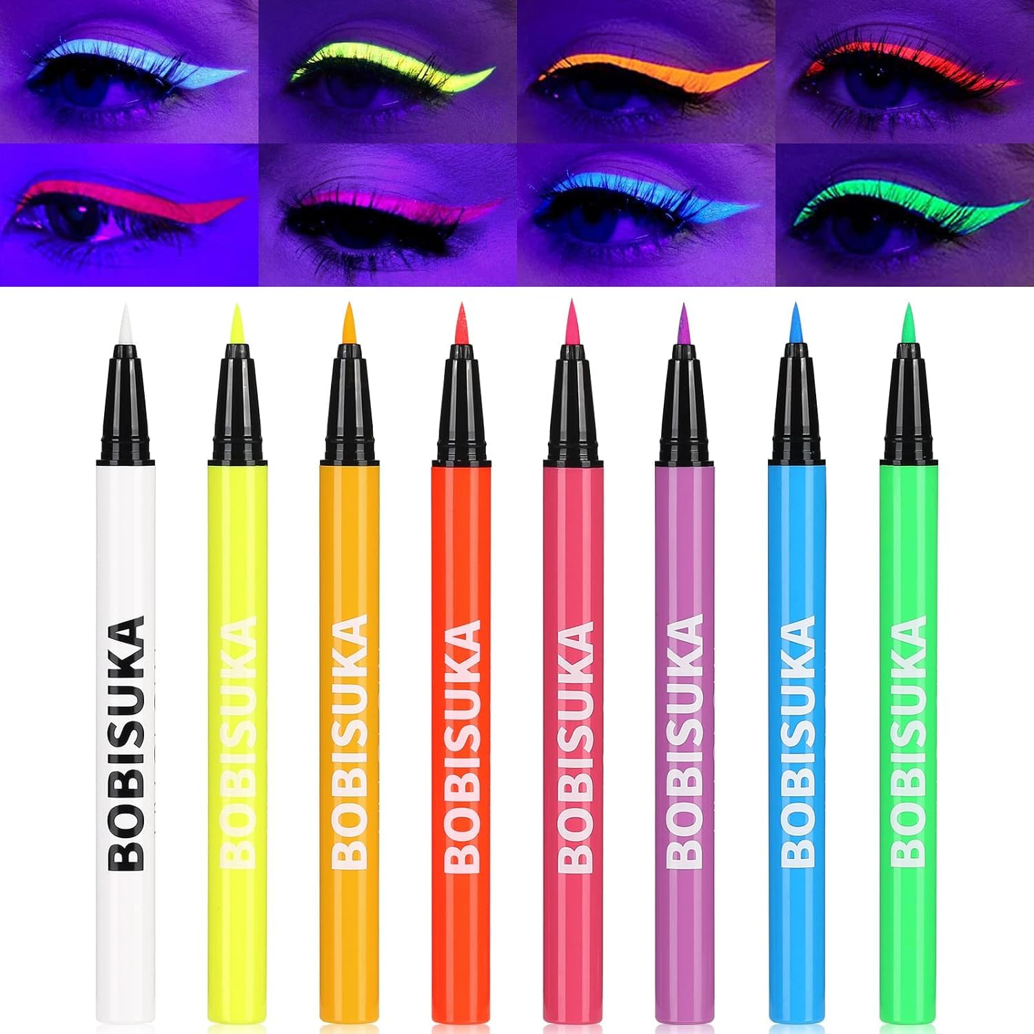 

BOBISUKA 8-Color UV Liquid Eyeliner Set, Matte Color Pens, Colorful Waterproof and Smudge-Resistant High-Pigment Graphic Liners, Eye Makeup Gift Kit