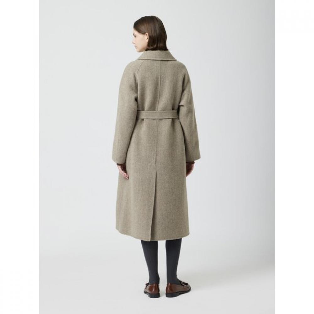 Cc Collect Herringbone Belted High Neck Long Coat C254msg534