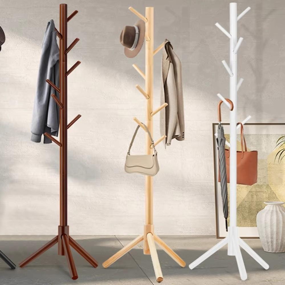 New 8 Hooks Coat Rack Space Saving Sturdy Hanging Pole Rack Floor-standing Clothes Drying Stand Room Organization