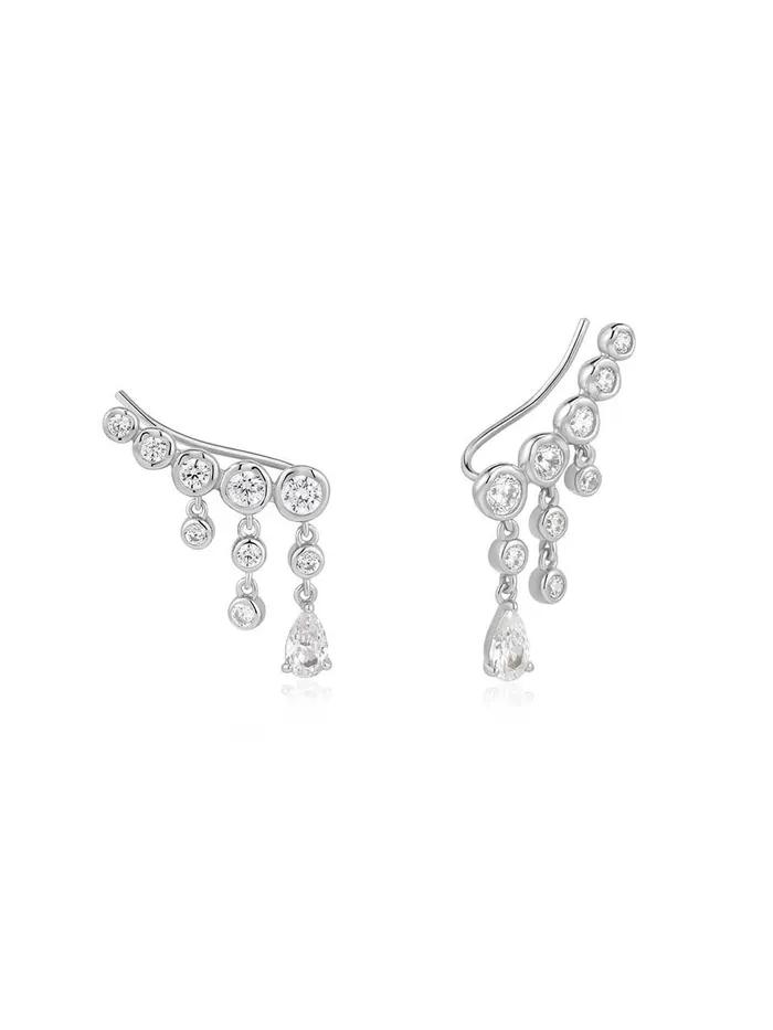Silver Molten Cascade 925 Silver Bar Climber Earrings E074-09H.