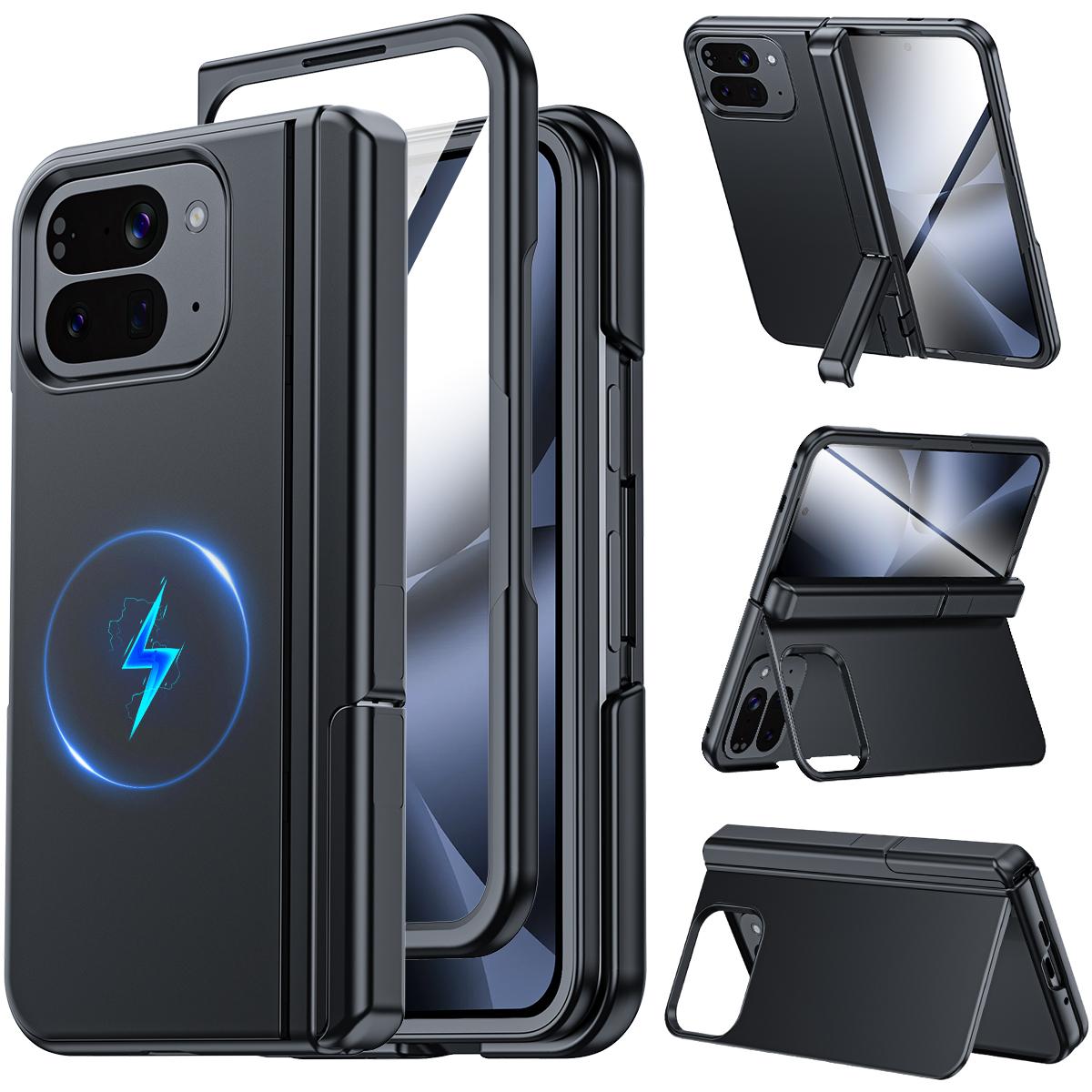 Magnetic for Google Pixel 10 Pro Fold Phone Case with Stand,Fit for Magsafe,Hinge Protection,Built-in Dual Hidden Kickstand,Screen Protector-Purple чёрный