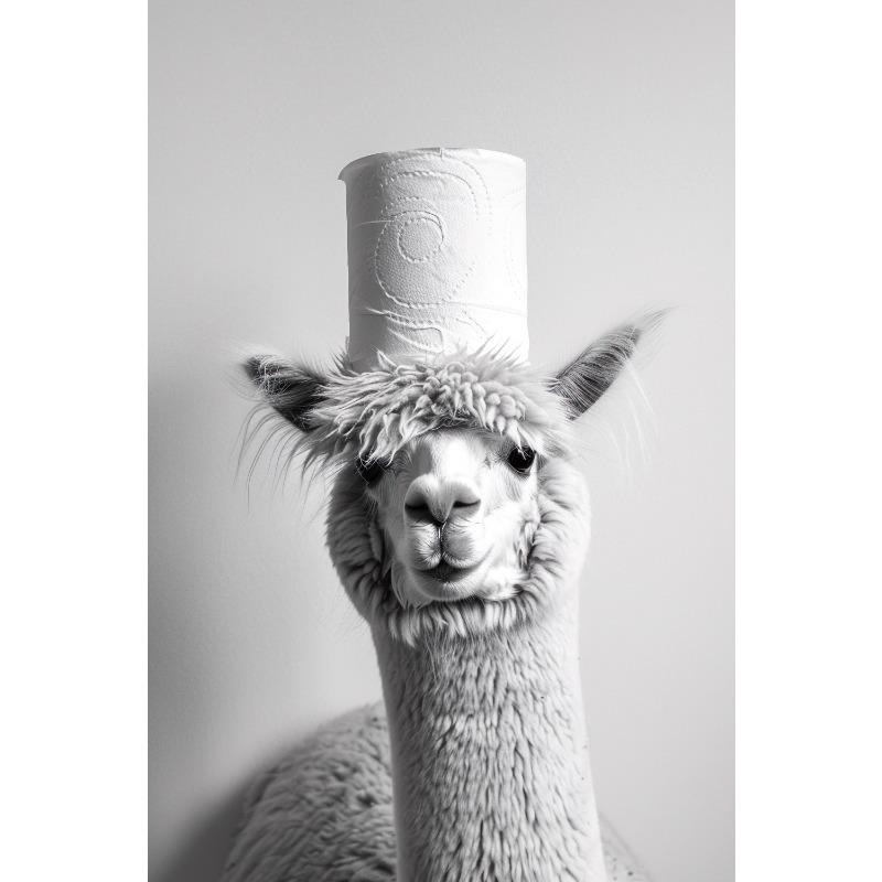 Fun Bathroom Black White Animal Raccoon Tiger Rhino Toilet Paper On Head Posters Printing Wall Painting Bathroom Home Decoration