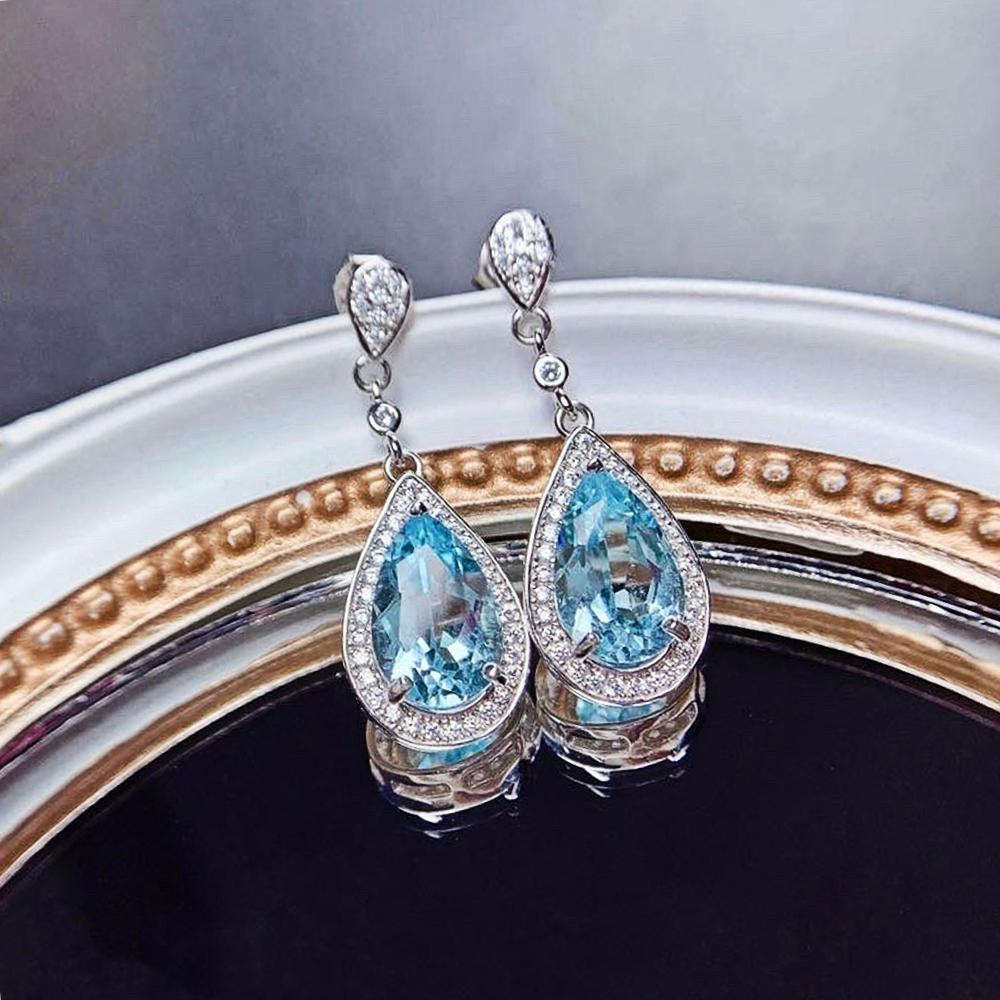

CAOSHI Delicate Dainty Pendant Earrings for Women Wedding Party Zircon with Bright Blue Crystal Exquisite Design Accessories