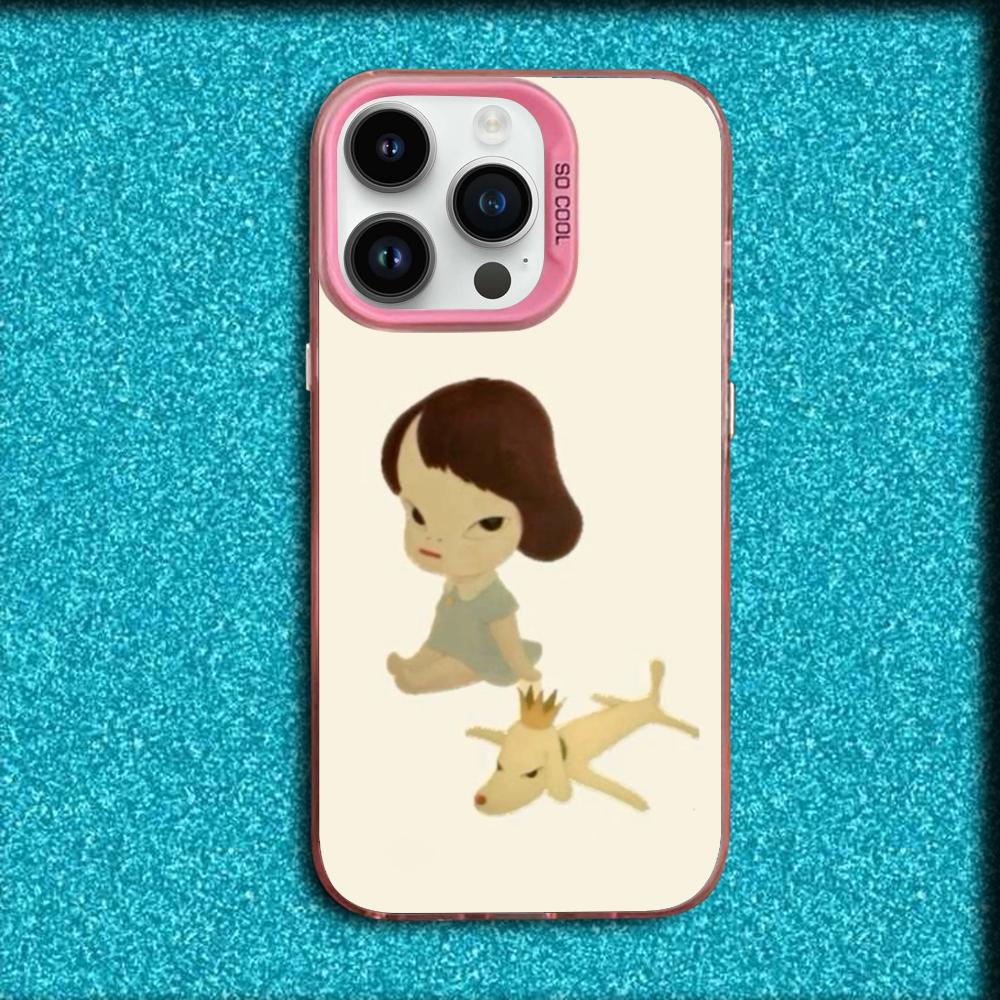 Cute Y-Yoshitomo Nara Phone Case For iPhone 16,15,14,13,12,11,Mini,Pro,MAX Pink Matte Silicone Cover