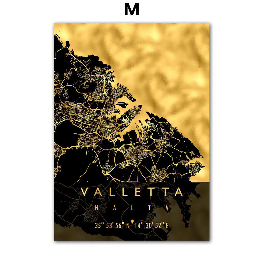 Wall Art Canvas Painting Croatia Cyprus Europe Black Golden Map Living Room Decoration Posters And Prints Clib Bar Wall Pictures