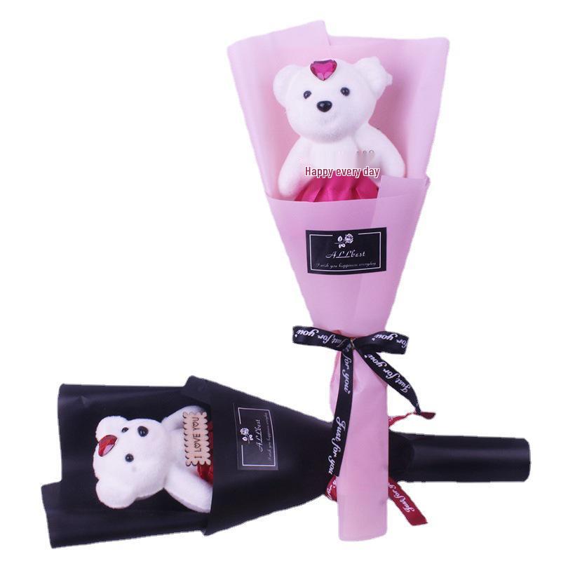 Valentine's Day Bear Bouquet: Cartoon Bear, Ice Cream Figure, Graduation Doll, Teacher's Gift, Rose Bear, Qixi Festival