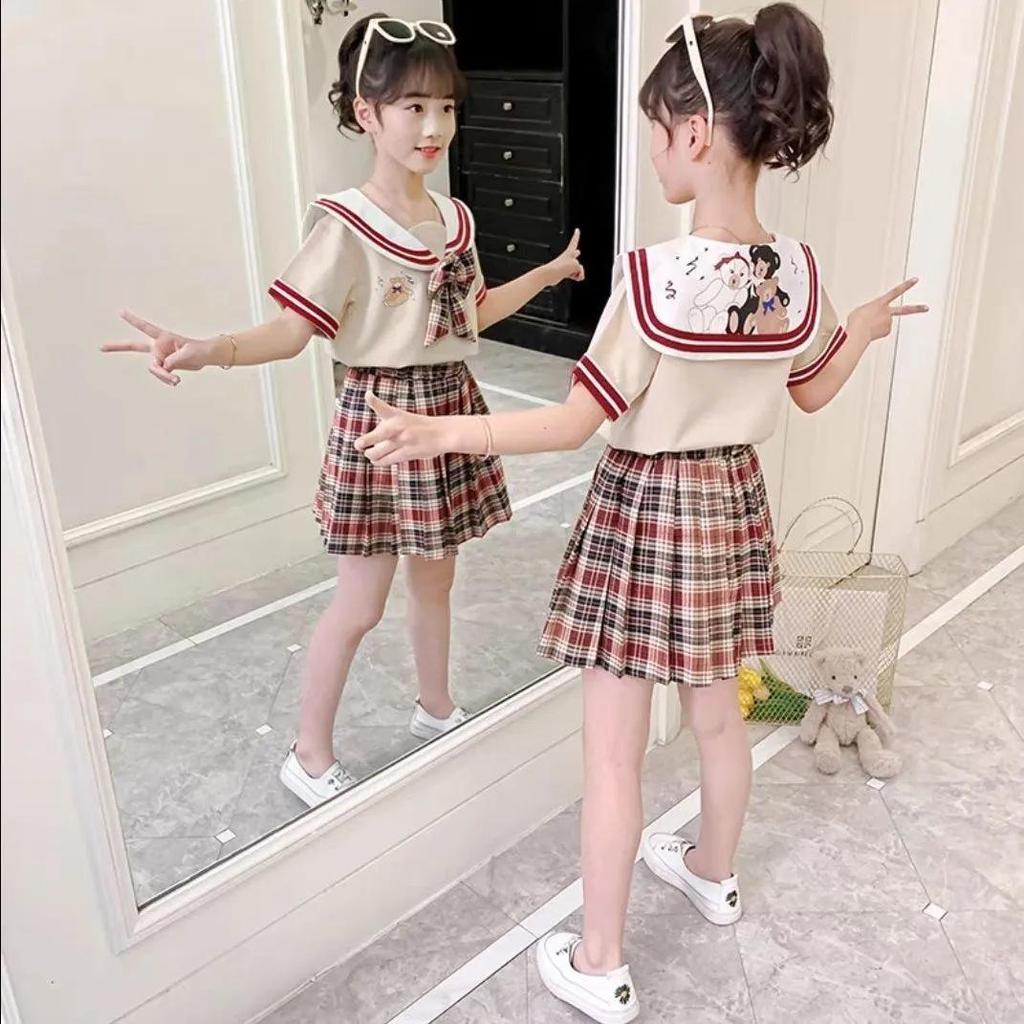 Summer JK Uniform Set: Trendy Girls' College Style Two-Piece Suit with Skirt