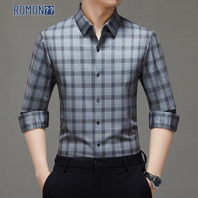 ROMON Men s Wrinkle-Free Long-Sleeve Seamless Casual Shirt 110