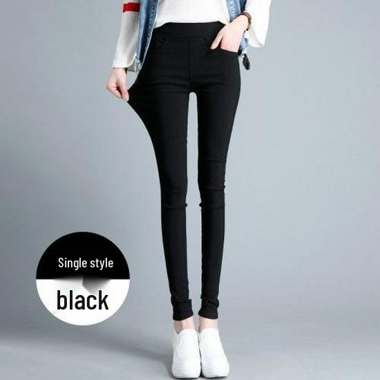 Plus Size Fleece-Lined High Waist Black Leggings for Women - Slimming, Elastic, Skinny Long Pants for Autumn/Winter