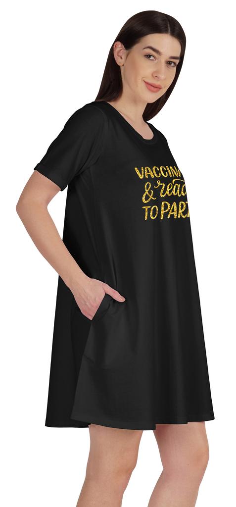 Inkmeso Vaccinated & Ready To Party T-Shirt Casual Scoop Neck Tunic With