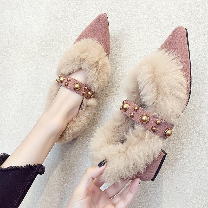 Coarse heel outer wear daily Mao Mao shoes small fragrant style versatile Korean version of the year pointed single shoes one pedal new