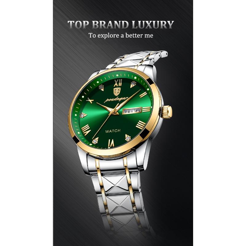 POEDAGAR Top-Marke Luxus Mode Grüne Zifferblatt Uhr Herren Wasserdicht Leuchtend Wochentag Datum Uhr Sportuhren Quarz Armbanduhr