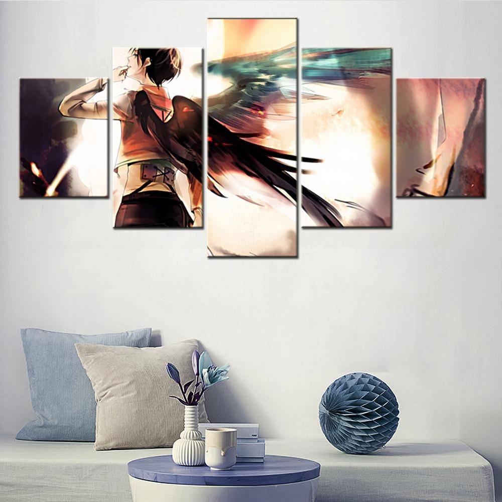 5 Pieces Canvas Wall Arts Anime Poster Painting Eren Armin Attack On Titan Modular Home Decor Picture Print Living Room Artwork