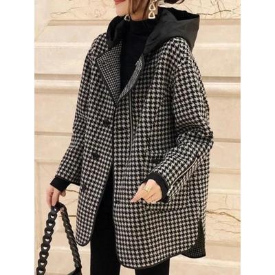Jackets for Women Spring Autumn New Korean Fashion Spliced Hooded Outerwear Plaid Women's Coat Loose Casual Female Clothing
