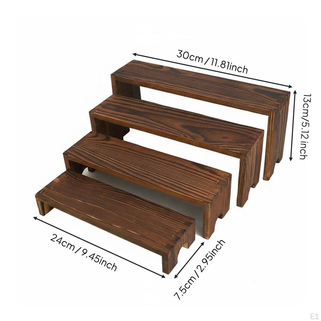 Collectible Display Steps Solid Wood Tiered Figurine Stand Space Saving Wooden Riser Set for