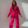 Women Autumn Winter Solid Color Hooded Bodysuit Top with Wide Leg Pants Loose Long Sleeve O Neck Hoodies Suit