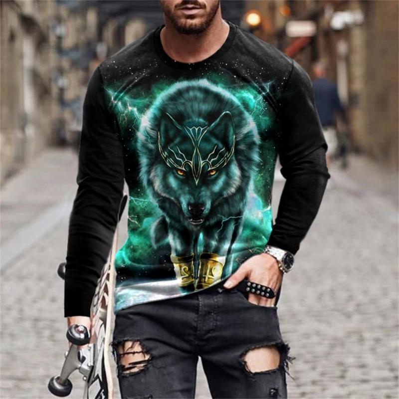 Funny 3D Lion Printed Long Sleeve T-shirt Fashion Animal Pattern Men's Tops Casual O-neck Oversized Pullover Autumn Men Clothing