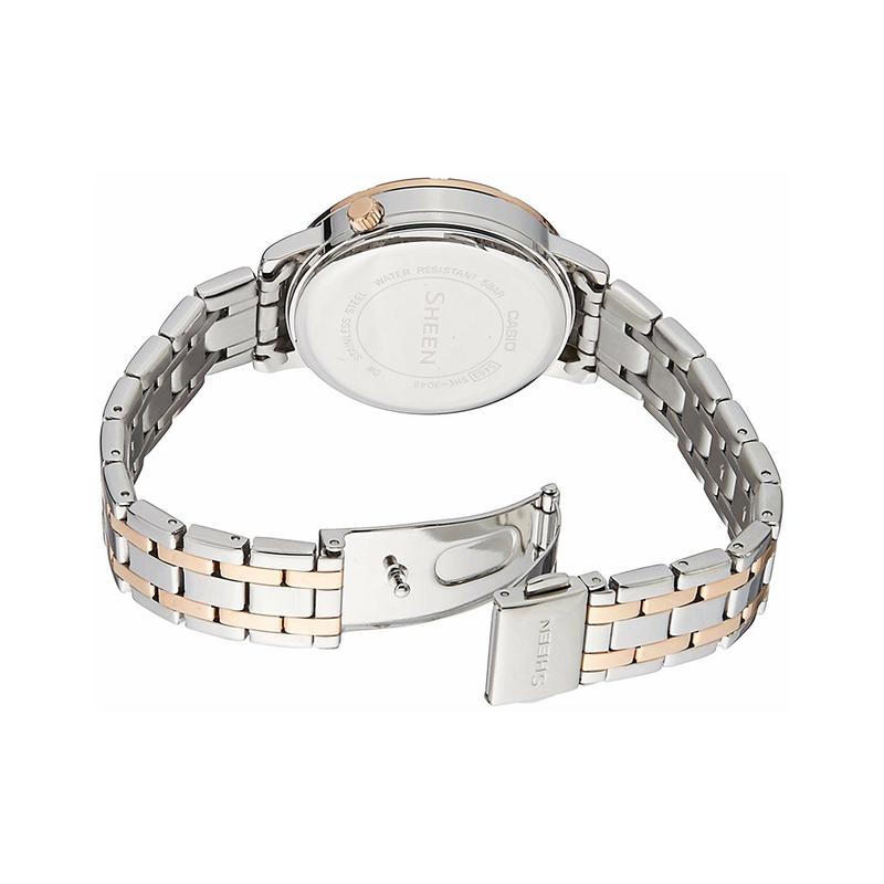 Casio CASIOSHEEN series 50 waterproof depth quartz movement stainless steel strap Japanese and Korean watch 40.9mm women's watch silver SHE-3046SGP-7A