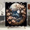 1pc Magnolia Moonlight Bath Curtain - Blooming Pink Flowers, Tranquil Lake Reflection, Dark Forest Silhouette, Polyester Shower