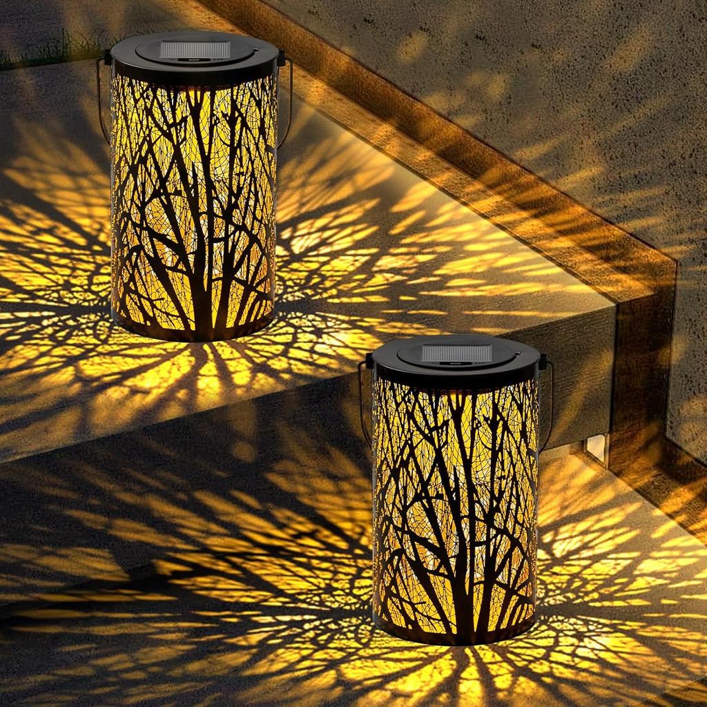 Large Solar Lanterns Outdoor Waterproof, 2 Pack Hanging Solar Lanterns, LED Tree Outdoor Lantern for Metal, Waterproof Lantern for Patio Porch