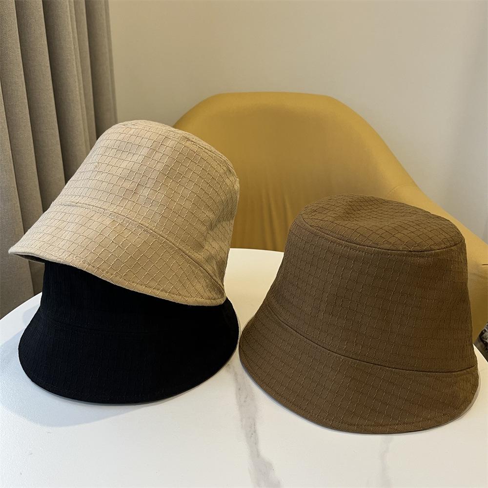 Plaid splicing casual fashion retro versatile street outing basin hat bucket hat bucket hat sun hat