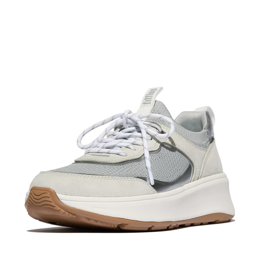 FitFlop Flatform Laced Urban Size cm F-MODE Suede/Knit Slip-On Sneakers, Women's, White/French Grey, 25.0 [Used]