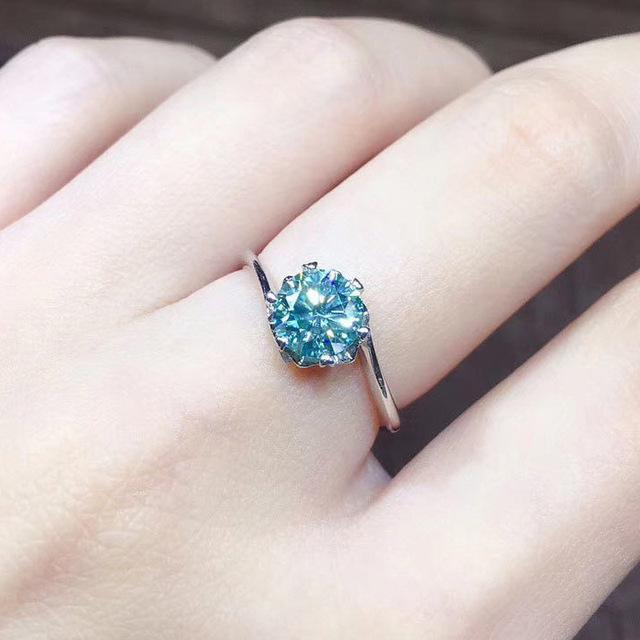 Cincin Perak Murni 925 Klasik Cincin Berlian Hijau Untuk Wanita Cincin Pertunangan Perak S925 Tunggal Perhiasan Cantik