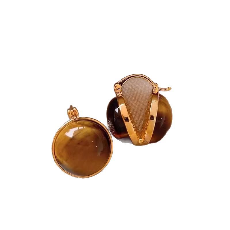 Tiger Eye Melanin Chestnut Caramel Earrings - Luxurious Fall/Winter Retro Ear Clips for Women