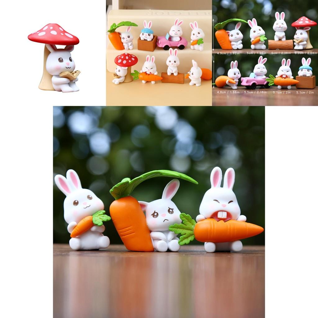 Cute Carrot Mushroom Cartoon Rabbit Mini Model Desktop Decor Ornament Set For Kids Playroom And Gift Use