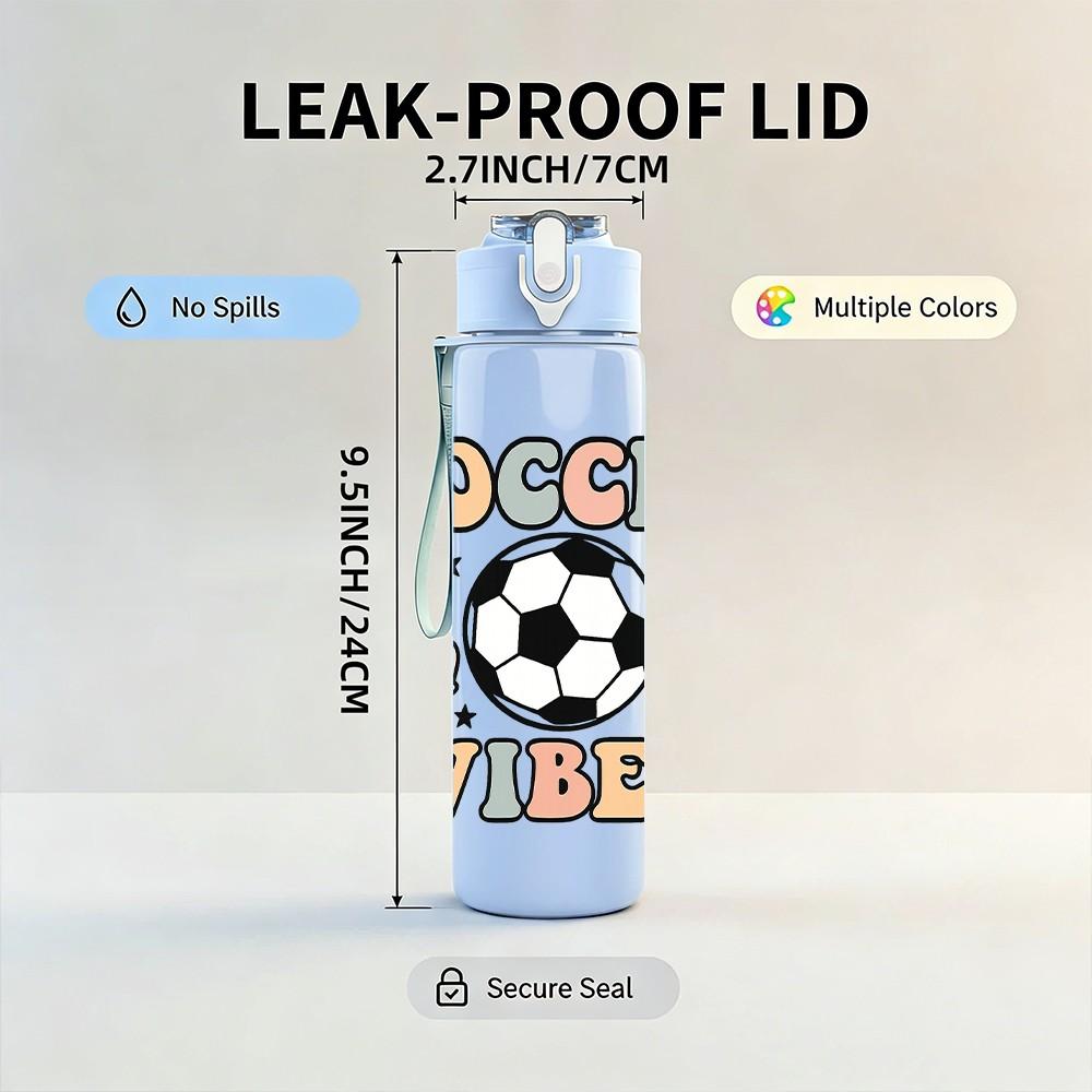 1PC Soccer Vibes Text Art Pattern 750ml Color Plastic Sports Water Bottle Leakproof Flip Straw Lid Suitable for Sports Office Home Use
