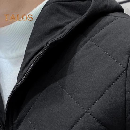 Pánský bavlněný kabát s kapucí, dlouhým rukávem, jednobarevný, se zapínáním na zip, prošívaná bunda, elastický lem, bavlníkový svrchní oděv