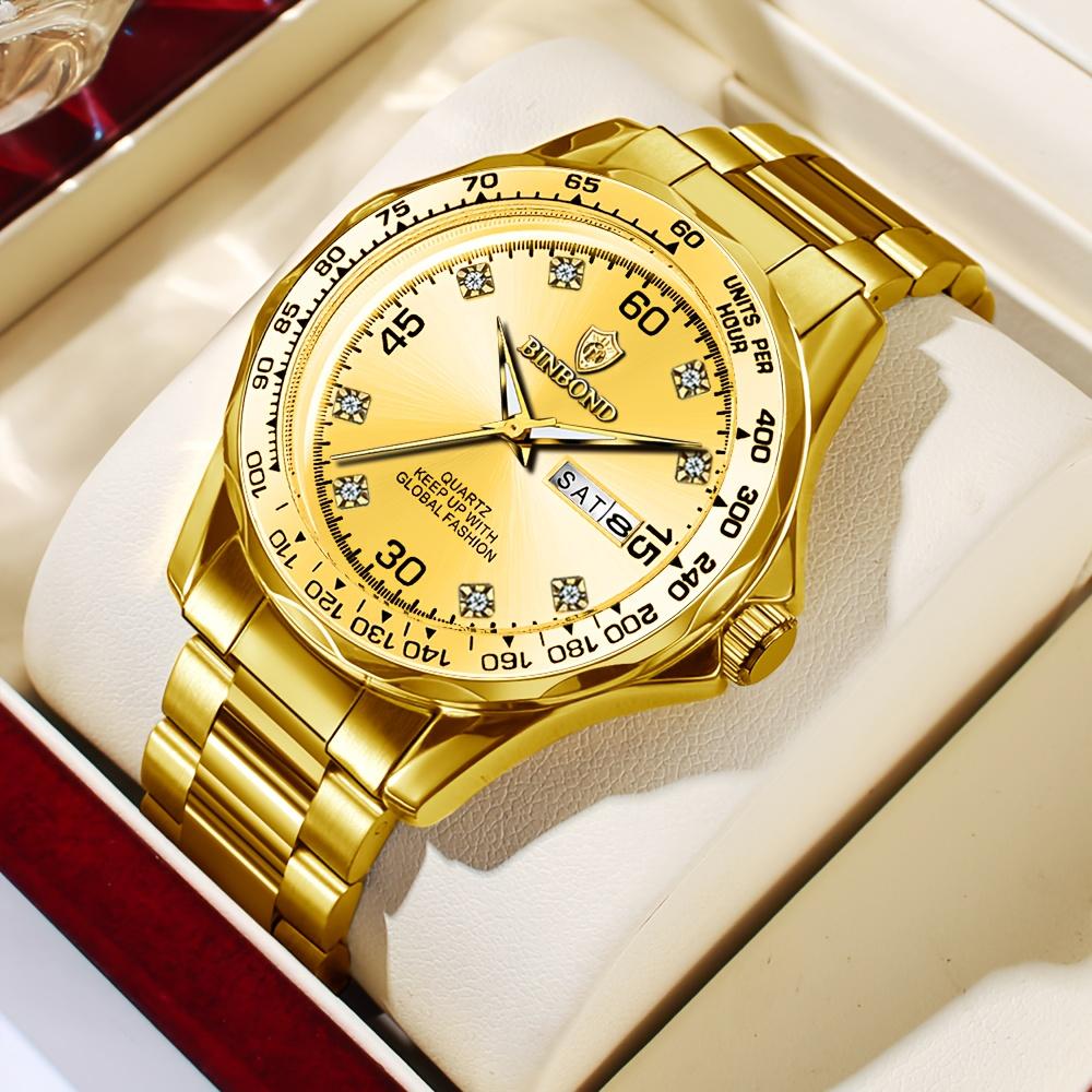 BINBOND Herrenuhr für Herren Klassische Doppelkalenderanzeige Leuchtzeiger Wasserdicht Edelstahlarmband Business Herrenuhren