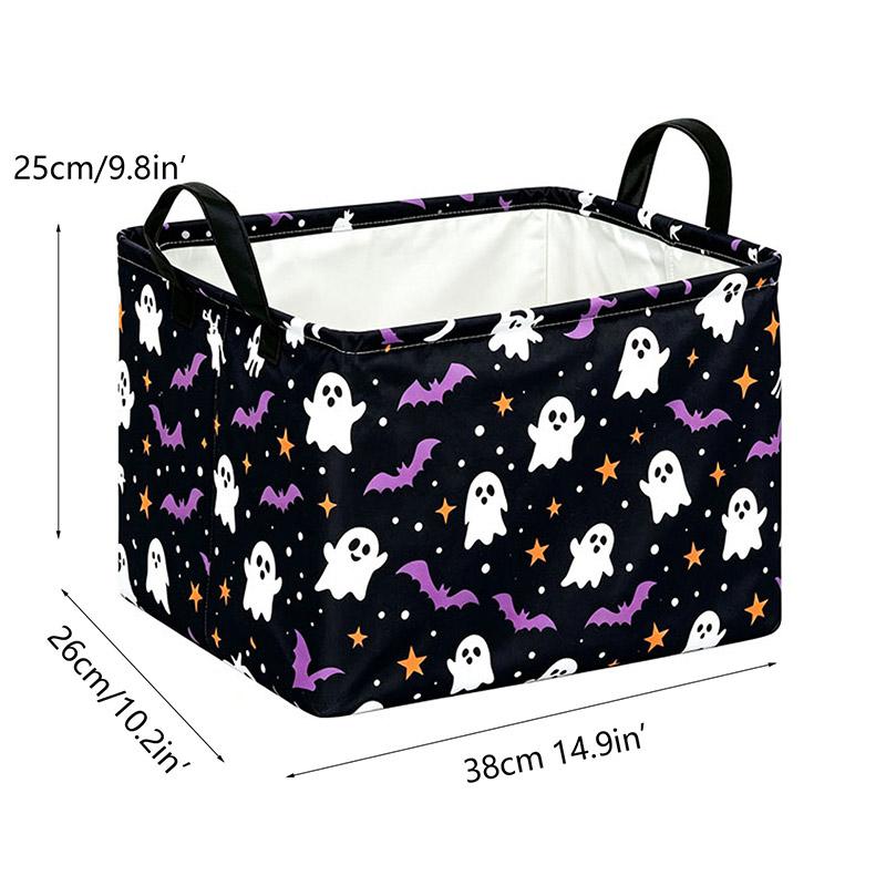 Halloween Foldable Storage Basket Large Capacity Cartoon Pumpkin Bat Collapsible Bin With Handles For Toys Books Clothes Snacks