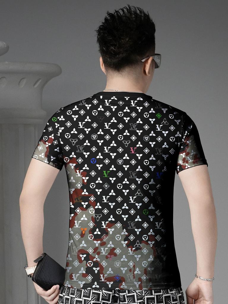 European Goods Round Neck Short Sleeve T-shirt Men's Summer 2025 New Fashion Brand Print Half Sleeve Men's T-shirt Casual Top