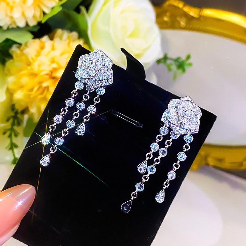 "925 Silver Long Tassel Zircon Bow Earrings for Women - Light Luxury & Versatile Design"