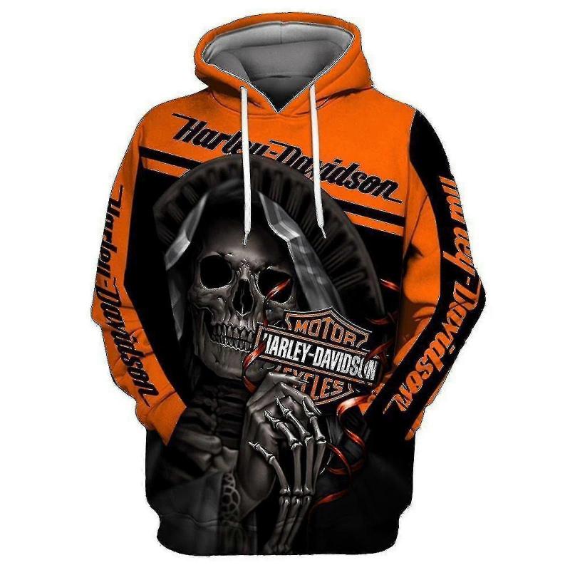 XINFUERL Nieuwe 3d Schedel Harley-davidson Hoodie Sweatshirt Capuchon Jumper Pullover Hoge Kwaliteit 4XL bruin